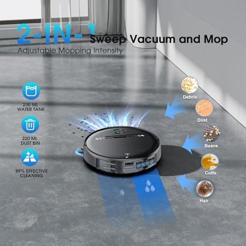 Robot Vacuum and Mop, 2-in-1 Robotic Vacuums Cleaner with Smart Max Strong Suction, WiFi/App/Alexa Voice Control, Obstacle Avoidance, for Pet Hair, Carpets and More