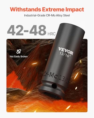 VEVOR Impact Socket Set 1/2" Socket Set 43 Piece Deep & Shallow SAE 3/8" to 1-1/2", 6 Point Cr-Mo Alloy Steel for Auto Repair, Easy-to-Read Size Markings, Rugged Construction, Storage Case