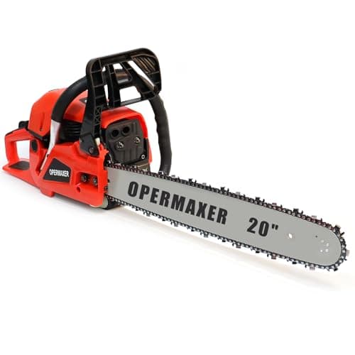 58CC 20 Inch 2-Cycle Gas Powered Chainsaw, 12500r/min 3.8 HP Chainsaw Gas Powered, Low Kickback, Anti-Vibration, Protective Design for Tree Wood Cutting(Red)