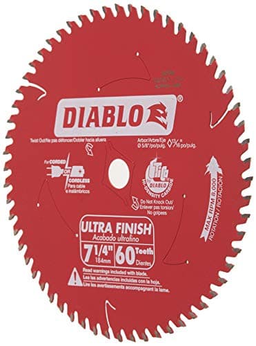 Diablo Ultra Finish Carbide Saw Blade for Wood - 7-1/4" Diameter, 60 ATB Teeth, 5/8" Arbor, .059" Kerf, 10