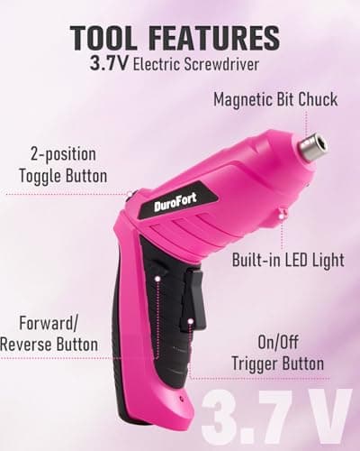 Pink Cordless Electric Screwdriver Set, 3.7V Rechargeable Small Electric Drill with 25pcs Driver Bit Set, Power 3Nm Screw Gun with 2 Position Handle, Flexible Shaft LED Light for Women