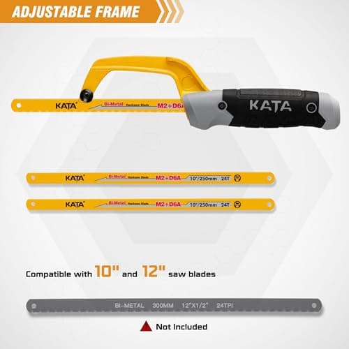 KATA Hacksaw, Compact Hand Operating Hack Saw with 10 Inch Aluminum Frame and 2 Piece Extra Flexible Bi-Metal HSS Blades, Suitable for Wood and Metal (Mini Hacksaw)