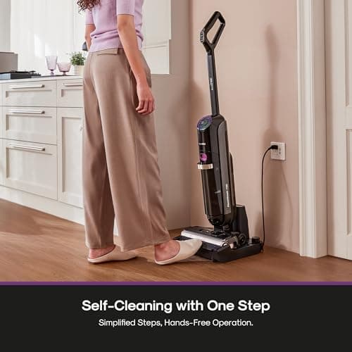 Eureka Cordless Wet Dry Vacuum Cleaner and Mop,170° Reclinable,185°F Hot Air Self-Cleaning Vacuum,Long Run Time,Great for Hard Floors Pet Hair Sticky Messes，RapidWash 730, Purple