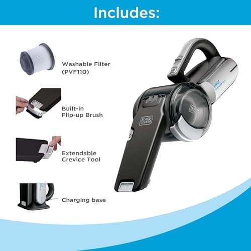 BLACK+DECKER dustbuster PIVOT VAC Cordless Handheld Vacuum, Home and Car Vacuum with Crevice Tool and Pivot Nozzle (BDH2000PL)