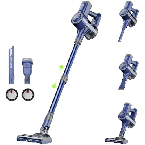 YONNDER Cordless Vacuum Cleaner 40KPA, 6-in-1 Lightweight & Detachable Battery, Powerful Suction for Home, 6-Stage Filtration, Tangle-Free V-Shaped Brush, for Hard Floor/Carpet/Pet Hair