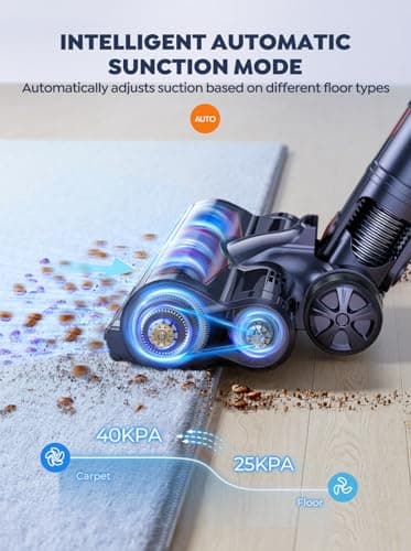 Cordless Vacuum Cleaner, 2 Batteries 110 Mins Runtime Vacuum Cleaners for Home, 40KPA 450W Stick Vacuum with Brushless Motor, Automatically Adjust Suction, Handheld Vacuum for Pet Hair/Carpet/Floor