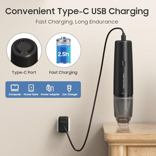 Handheld Vacuum Cordless, Portable Car Vacuum Cleaner with HEPA Filter, 2 Suction Modes, Mini Hand Held Vacuum Rechargeable for Car, Home, Office, Desk, Keyboards, Pet Hair (Black)