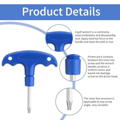 Golf Club Wrenches Tools Golf Torque Wrench Golf Head Adjustment Tool Stainless Steel Golf Club Driver Torque Tool with Plastic Handle, T20, Blue