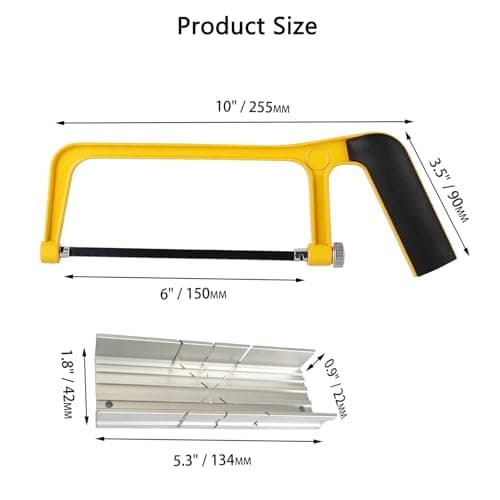 Mini Metal Miter Box and Saw Set, 6 Inch Extra Fine Cut Hand Saw, 5.3 Inch Small Aluminum Miter Box with 3 Hacksaw Replacement Blades for Crafts, Hobby Projects, Cutting Wood, Soft Metal