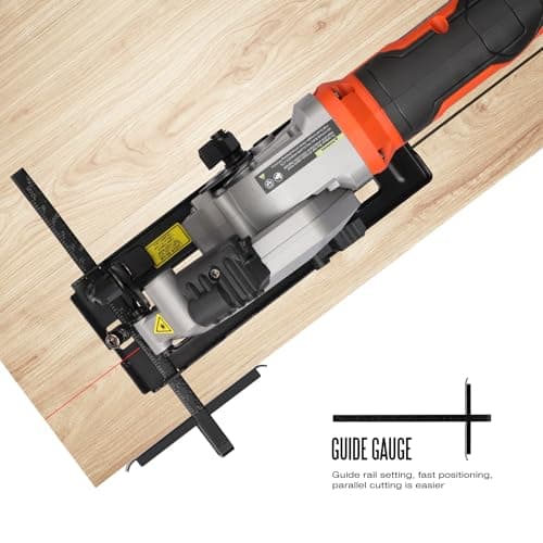 4Amp 3500RPM Mini Circular Saw with Laser Guide, Vacuum Adapter, Blade Wrench and Rip Guide, Max. Cutting Depth1-5/8"(90°), 1-1/10"(45°）Compact Saw with 2 pcs 4-1/2" 24T TCT Blades