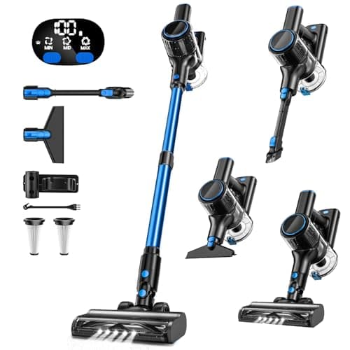 Cordless Vacuum Cleaner, 8-in-1 Vacuum Cleaners for Home, 45Mins Runtime, Anti-Tangle Stick Vacuum with LED Display, Rechargeable Lightweight Vacuum for Pet Hair/Carpet/Floor