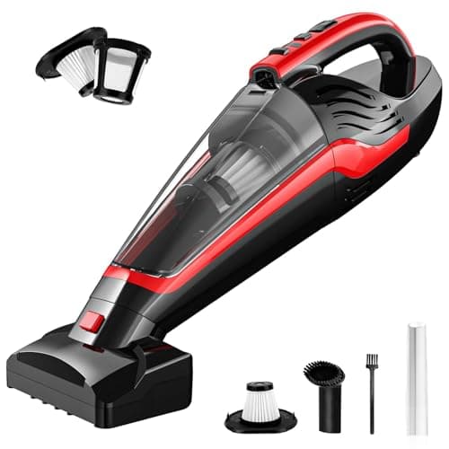 Pet Hair Handheld Vacuum, Car Vacuum Portable Cordless Rechargeable with Reusable Filter and Motorized Brush for Carpet, Couch & Stairs, Red, 17.4"X 4.6"X 6.6"