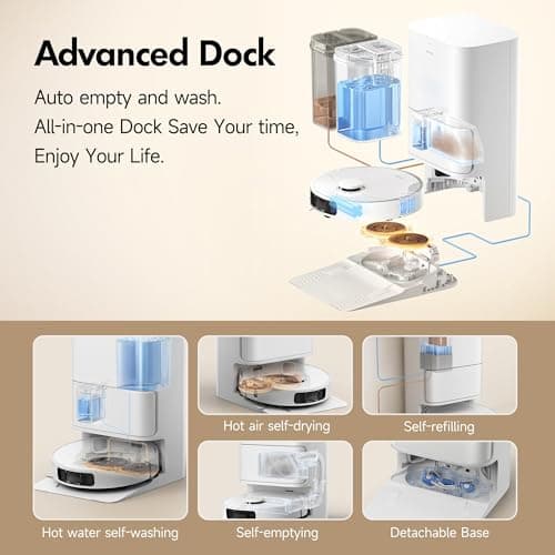 Mova P10 Ultra Robot Vacuum and Mop 8,300Pa Suction 140°F Hot Water Auto Mop Washing & Drying, Dual Spinning Extenable Clean, 10.5mm Lifting for Carpet, 360°Obstacle Avoidance, App Control