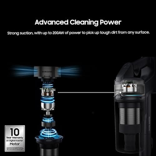 SAMSUNG Jet 75 Pet Cordless Vacuum, Lightweight w/Turbo Action Brush, Pet Tool, Removable Battery, Powerful Cleaning for Hardwood Floors, Carpets, Area Rugs, VS20B75AGR5/AA, Silver
