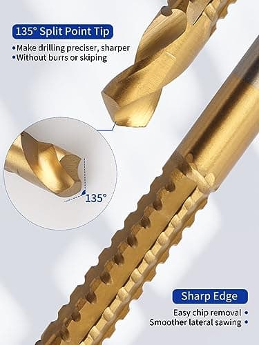 Rocaris 8 Pack Titanium Coated HSS Twist Drill Bits, 3-10mm Serrated Side Cutting Drill Bit Woodworking Tools for Plastic Metal Wood Hole