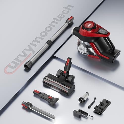 Cordless Vacuum Cleaner, 30Kpa Home Stick Vacuum, Smart Display & 1.5L Dust Cup, 55mins Max Runtime, Rechargeable Lightweight Handheld Vavuum for Pet Hair/Carpet/Hardwood Floor/Car (Metallic Red)