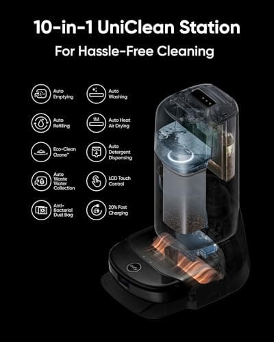 eufy Robot Vacuum Omni S1 Pro with All-in-One Station, HydroJet Robot Vacuum and Mop Combo, Eco-Clean Ozone, 8000 Pa Suction, Obstacle Avoidance, Auto Mop Washing & Drying, Self-Emptying
