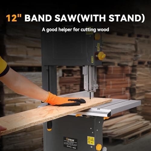 Hoteche 12-Inch Band Saw 7-Amp Two-Speed Benchtop with Stand for Woodworking and Metal Cutting, 1HP