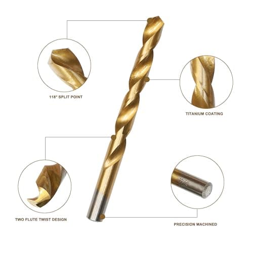 BeHappy 230 Pcs Drill Bit Set, 135° Tip Titanium Coated High Speed Steel, Twist Drill Bit Kit for Iron, Aluminum Alloy, Copper, Wood, Plastic, with Hard Storage(/16“-1/2”