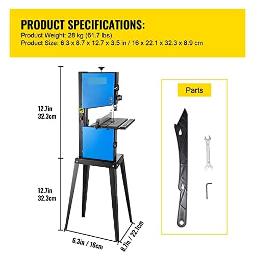 370W Benchtop Bandsaw with Dust Port 10in Width Cutting Wood 1700RPM Woodworking Band Sawing Machine DIY Tilt Table Blade