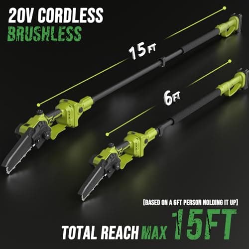 2-IN-1 Cordless Pole Saw & Mini Chainsaw, 21V 4.0Ah Battery Powered 6 Inch Electric Pole Chainsaw, 15Ft MAX Reach Pole Saw for Tree Trimming(2 * 4Ah Batteries and Fast Charger Included)