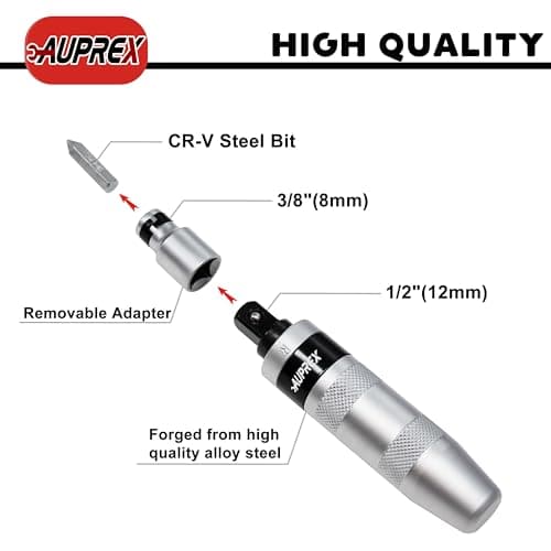 Manual Impact Screwdriver, 1/2” Reversible Hand Impact Driver Set, Hammer Screwdriver with 12-Piece CR-V Slotted, Phillips, Hexagonal Bits Set for Removing Rusted Fasteners or Frozen Bolts