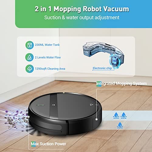 Robot Vacuum and Mop Combo, WiFi/Alexa/App, Smart Robotic Vacuum Cleaner, Ultra-Slim & Quiet, Tangle-Free, Auto Recharge, Robot Vacuum Cleaner for Pet Hair/Carpet/Hard Floor