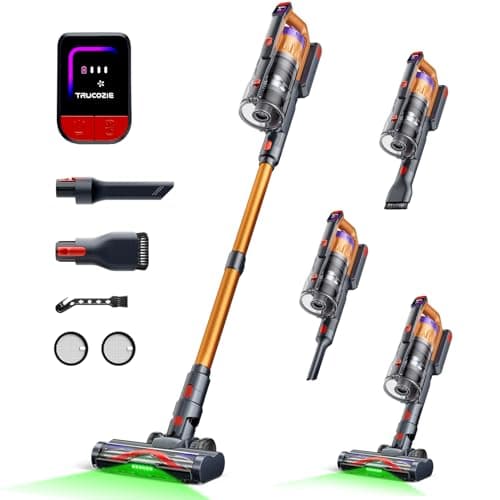 Cordless Vacuum Cleaner for Home, Upgraded 60Kpa Powerful Suction Pet Hair Vacuum with 70min Runtime, Green LED Light for Hardwood Floors & Carpet, Self-Standing Rechargeable Stick Vacuum