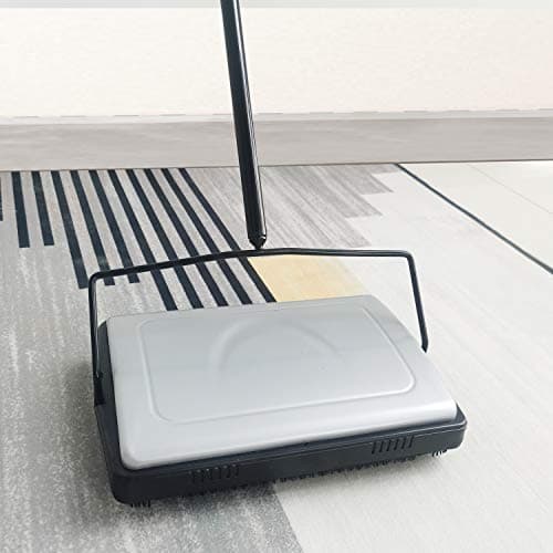 EZ SPARES Quiet Carpet Sweeper,Floor Sweeper with Pig-Bristles,Suitable for Carpet Cleaning Power,Roller Brush Strong,Bristle Sweeper,Great for House,Office,Kitchen,Carpet(Silver)