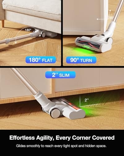 Cordless Stick Vacuum Cleaner for Home, Lightweight Rechargeable Vacuum with 55min Runtime, Powerful Suction, Green LED Headlight, 9-in-1 Pet Hair Carpet & Hardwood Floor Cleaner