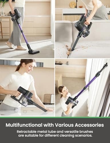 V8PRO Cordless Vacuum Cleaner for Home - 25Kpa Stick Vacuum with Self Standing Design, Max 35Min Runtime, 6 in 1 Lightweight Vacuum for Hardwood Floors and Carpet Pet Hair Car (Purple)