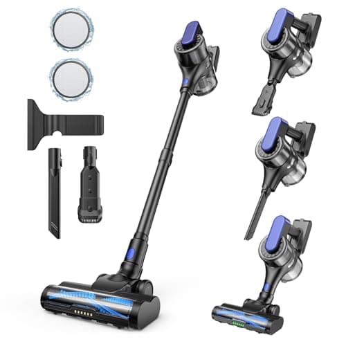 Cordless Stick Vacuum Cleaner, 55Min Cordless Vacuum Cleaners for Home, Powerful Suction Rechargeable Vacuum with Green LED Headlight, Lightweight Stick Vac for Carpet, Hardwood Floors & Pet Hair