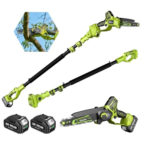 Cordless Pole Saws for Tree Trimming, 8" & 6" Mini Chainsaw Battery Powered with Extended Pole and 2x4.0Ah Batteries, 16 Feet Electric Pole Chainsaw, Tree Trimmer Limb Branch Cutter Pruner