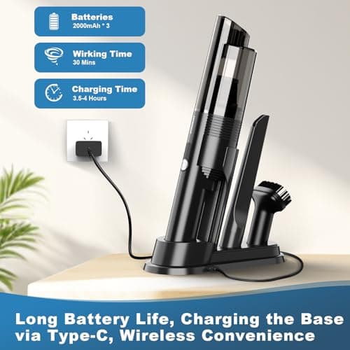 Handheld Vacuum Cordless, Portable Car Vacuum with 2-Speed, 10KPA Powerful Suction Vacuum Cleaner with Charging Dock, Lightweight 4-in-1 Mini Hand Held Vacuum for Car Home Pet Office and Pet Hair 115B