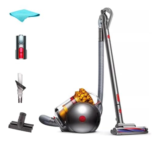 Dyson Big Ball Turbinehead Canister Vacuum Cleaner, Strong Suction, HEPA Filter, Pro Bagless, Self-Adjusting Cleaner Head, Large bin,Yellow/Iron, with 5AVE Microfiber Cloth