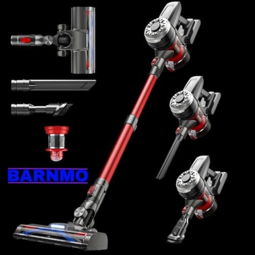 Cordless Stick Vacuum, Red, 45 Min Runtime, LED Headlights, 2-Speed, Telescopic Tube with Main Vacuum Brush, Crevice Tool, dust Brush, Removable-Rechargeable Battery Pack with Charging Cord