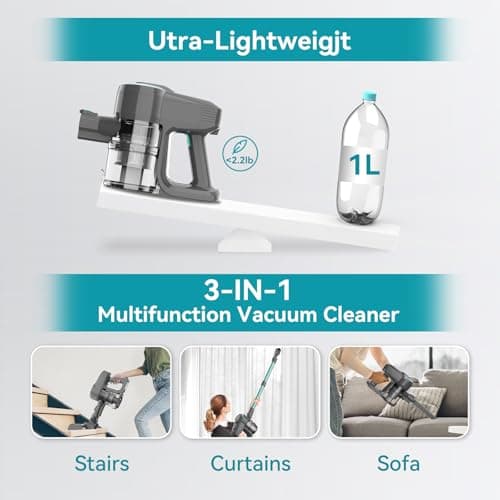 DEVOAC N300 Cordless Vacuum Cleaner, 6 in 1 Lightweight Stick Vacuum, 2200mAh Battery Up to 40mins Runtime, Powerful Handheld Vacuum for Hard Floor Rug Pet Hair Home Dorm (Waterfall)