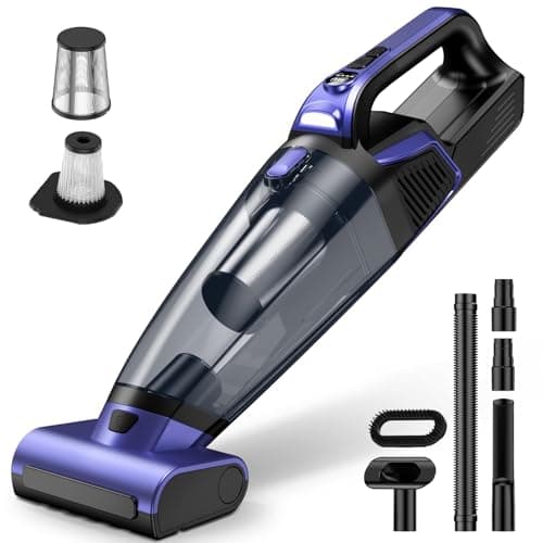 Pet Hair Handheld Vacuum Cordless: 20000PA High Power Car Vacuum with Motorized Brush and LED Light, Rechargeable Hand Held Vacuum Cleaner with Reusable Filter for Car, Home, Office & Pet, Purple