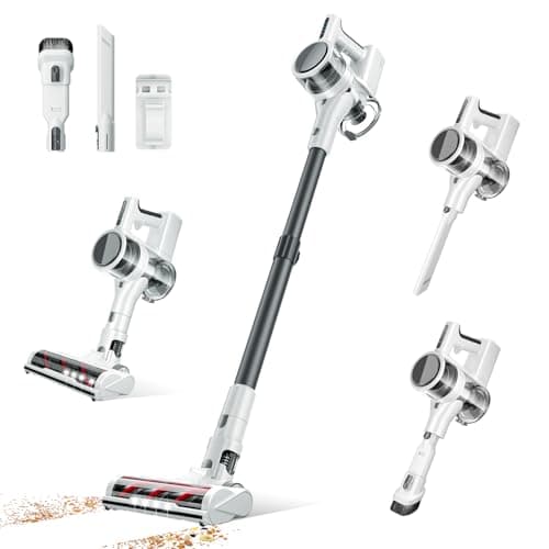 Cordless Vacuum Cleaner, 80,000 RPM Motor and Power Filtration, Stick Vacuum with 2200 mAh Battery, 35 Mins Worktime, 2 Modes, Rotated Multi-Heads, Height-Adjustable Vacuum for Home (Gray Nickel)