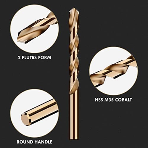 Cobalt Drill Bit Set, 29Pcs M35 High Speed Steel Bits for Hardened Metals, Stainless Steel, Cast Iron and Wooden Plastics, with Metal Index Storage Box, 1/16"-1/2"