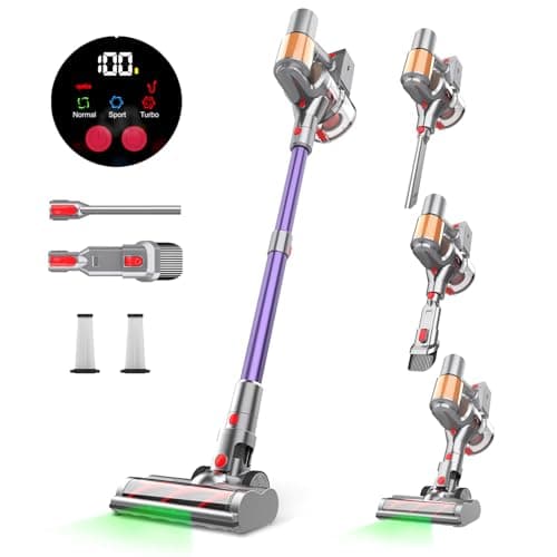 Cordless Vacuum Cleaner with 45Kpa 550W, 60 Mins Runtime Stick Vac with Anti-Tangle Design, Self-Standing, LED Screen, Lightweight Vacuum Cleaners for Home, Pet Hair, Carpet and Hardwood Floor