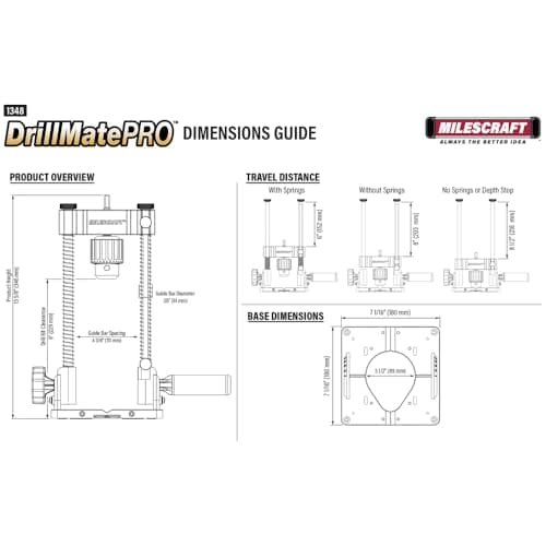 Milescraft 1348 Drill Mate PRO – Heavy-Duty Portable Drill Press Drilling Guide, ½” Chuck, Precision Drilling Jig Attachment for Drilling Angled or Straight Holes, Adjustable Drill Guide Attachment