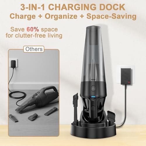 Handheld Vacuum Cordless Rechargeable with Charging Dock - 16000Pa Ultra-Strong Suction, Portable & Lightweight, Fast Charging, LED Light, 0.8L Super-large Dust Cup, Long Battery Life for Home