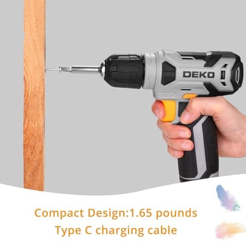 DEKOPRO 8V Cordless Drill, Drill Set with 3/8"Keyless Chuck, 42pcs Acessories, Built-in LED, Type-C Charge Cable, Gray Power Drill for Drilling and Tightening/Loosening Screws