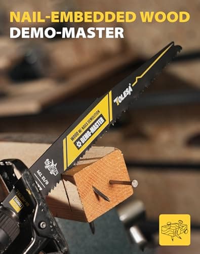 TOLESA 9 Inch 6/12 TPI Reciprocating Saw Blades for Wood and Nail-Embedded Wood Demolition, 25 Pack Bi-Metal Reciprocating Saw Blade for Fast & Smooth Cutting