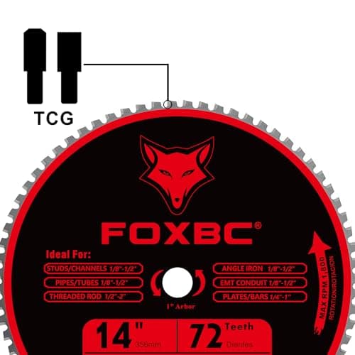 FOXBC 14 Inch Metal Steel Cutting Saw Blade 72 Tooth for Evolution 14 Inch Chop Saw and Other, Cermet Carbide Up to 5X Longer Life