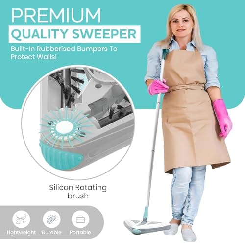 Zippi Sweeper Pro - 2025 New and Improved Lightweight Sweeper, Perfect for Short Carpet Hardwood and Tile, Triangular Design Allows for Sweeping in Corners, LED Light, 1 Hr Cleaning Time