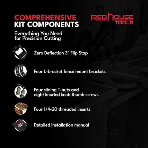 RedHouse Tools Precision Miter Station Fence Kit, 24 or 36-Inch Adjustable T-Track System, Aluminum Construction (36")