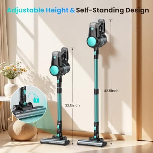 N3T Cordless Vacuum Cleaner,Wireless Stick Vacuum with 40mins Runine,Self-Standing,Anti-Tangle Brush,Rechargeable Lightweight Vacuum Cleaner for Home,Hardwood Floor,Pet Hair, Carpet-Green