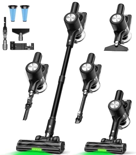 Cordless Vacuum Cleaner, 46KPa/500W Stick Vacuum with 55 Mins Runtime, Self-Standing Vacuum Cleaner for Home, LED Display, Anti-Tangle Brush, Rechargeable Vacuum for Pet Hair